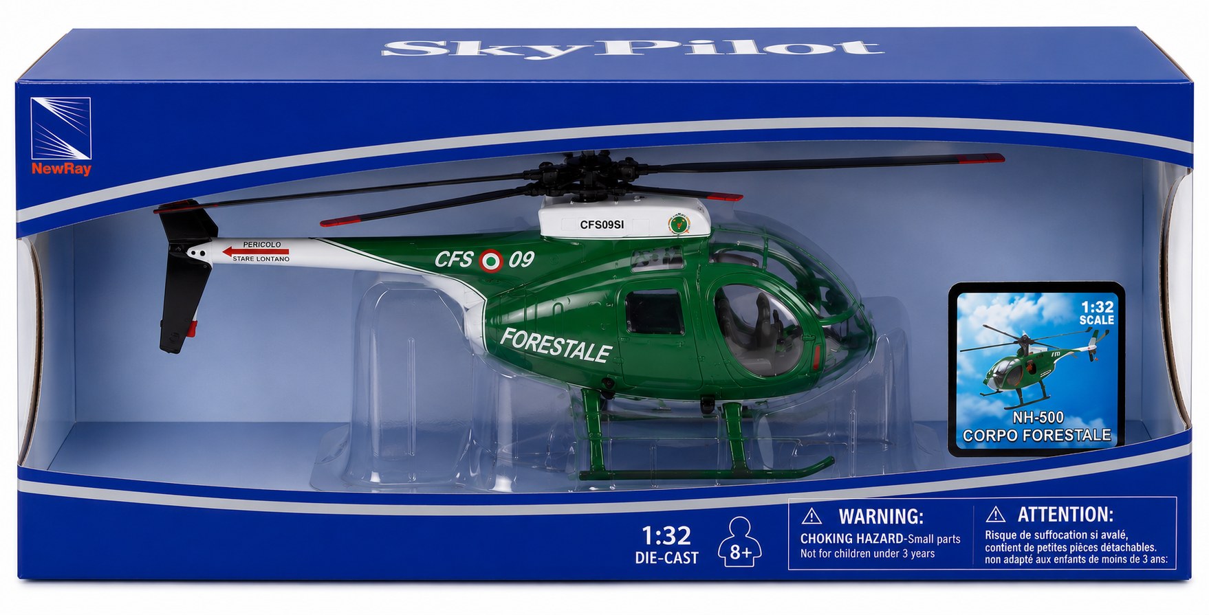 NewRay NH500 Corpo Forestale dello Stato CFS 09 – Elicottero Die-Cast 1:32 con Base Espositiva