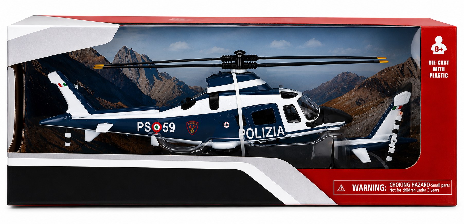Elicottero Polizia di Stato – Aeronautica PS 59 – Modellino Die-Cast con Base Espositiva
